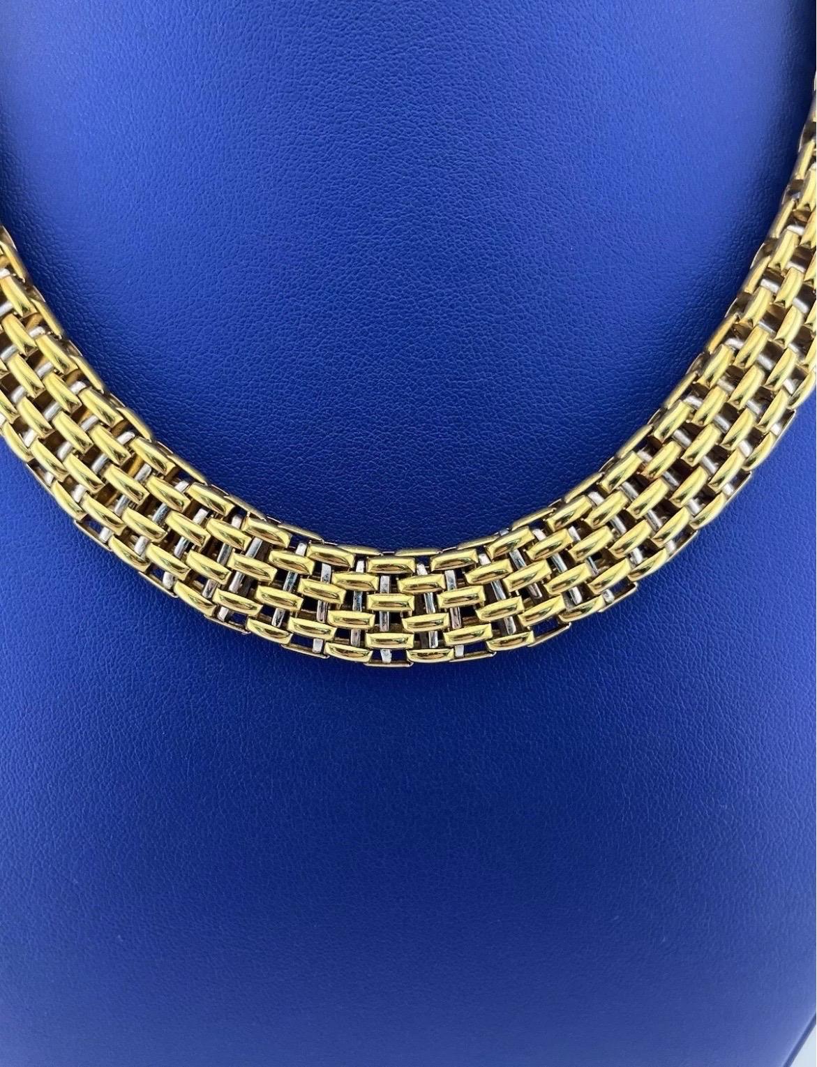Vintage FOPE 18k Yellow & White Gold Two Tone Necklace with Box Clasp For Sale 1