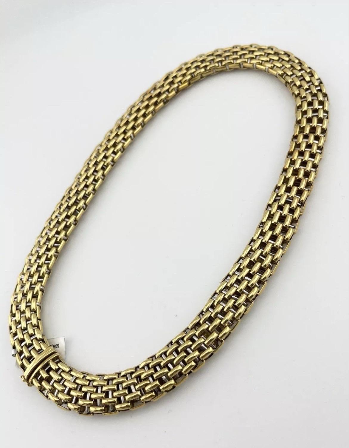 Vintage FOPE 18k Yellow & White Gold Two Tone Necklace with Box Clasp For Sale 2