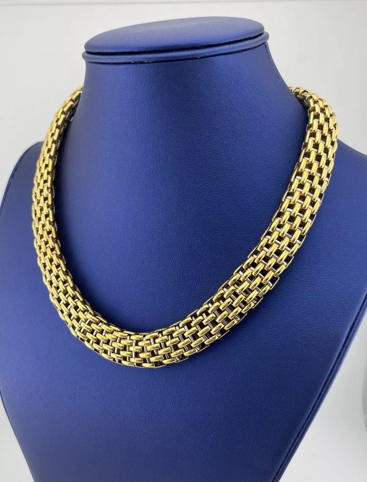Vintage FOPE 18k Yellow & White Gold Two Tone Necklace with Box Clasp For Sale 4