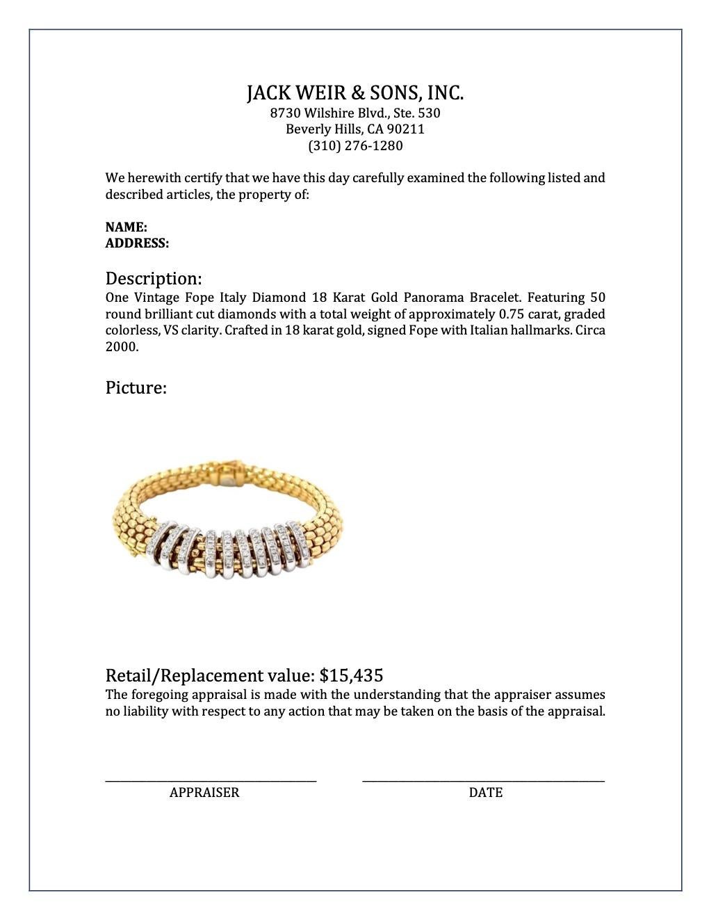 Vintage Fope Italy Diamond 18 Karat Gold Panorama Bracelet 2