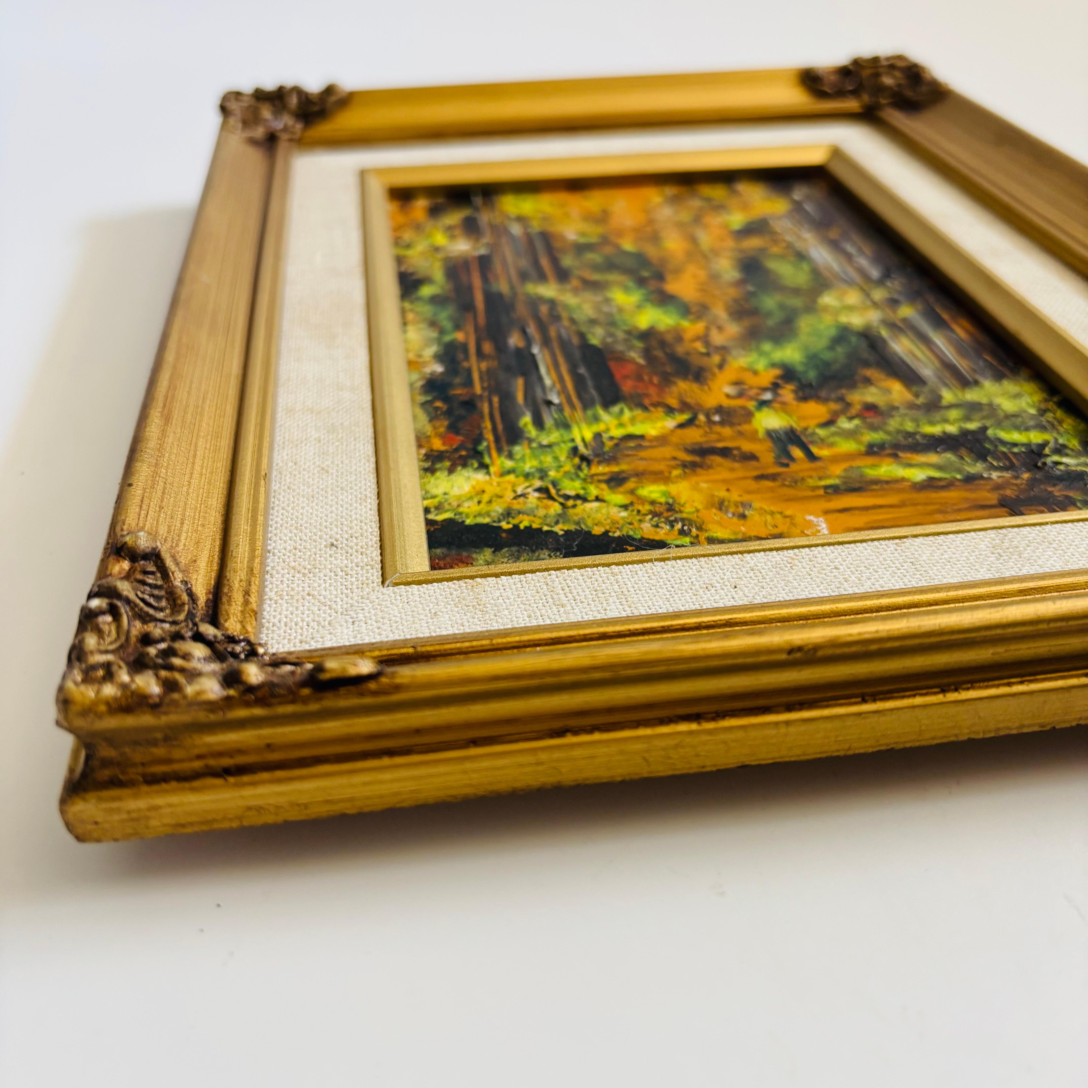 Vintage Wald Ölgemälde von Patricia Burke (Holz) im Angebot