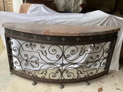 Vintage Forged Black Iron Console with Marble Top