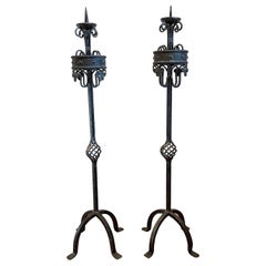 Vintage Forged Iron and Bronze Torchiere Candle