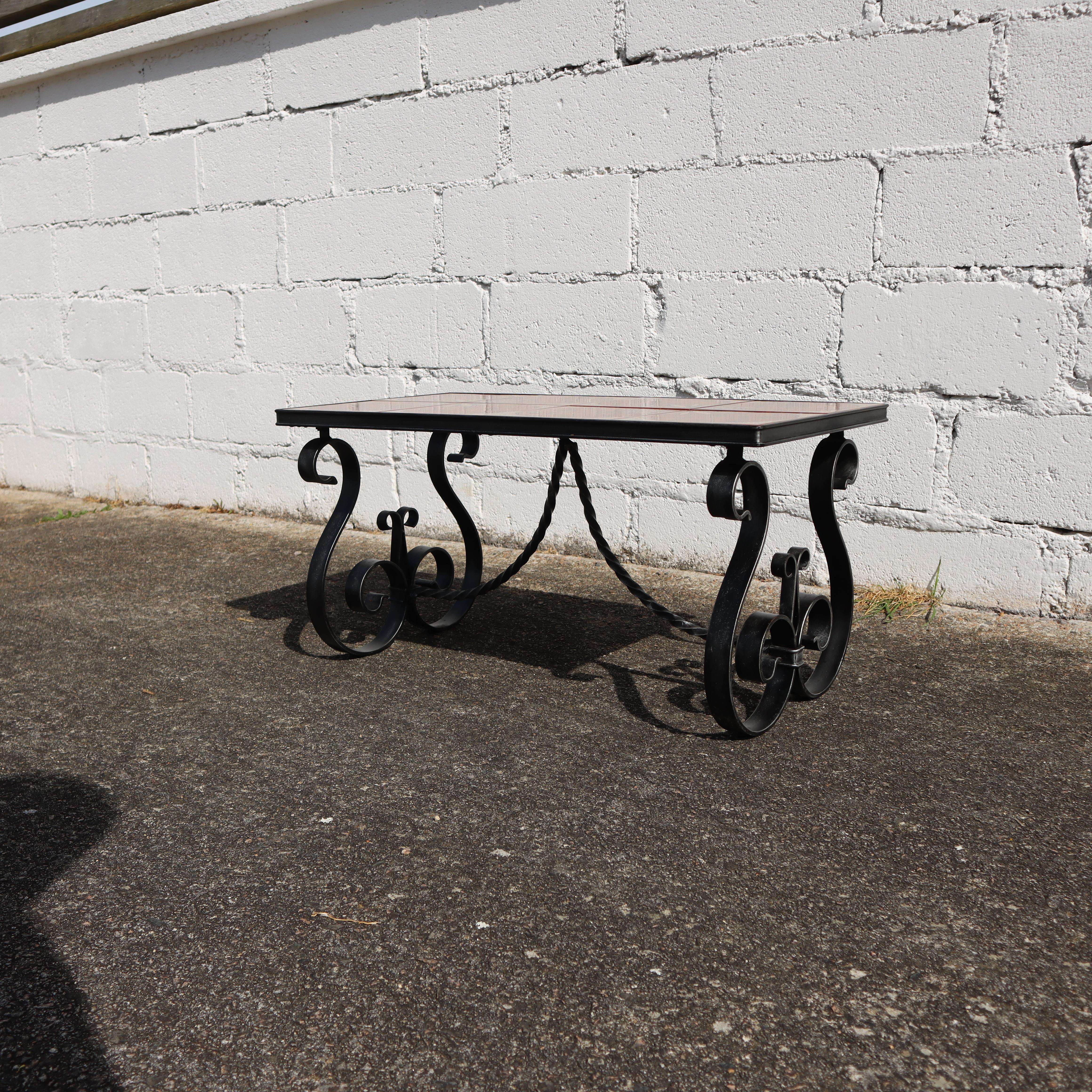 Vintage Forged Iron and Ceramic Coffee Table - Cocktail Table - Patio Table-60s For Sale 4