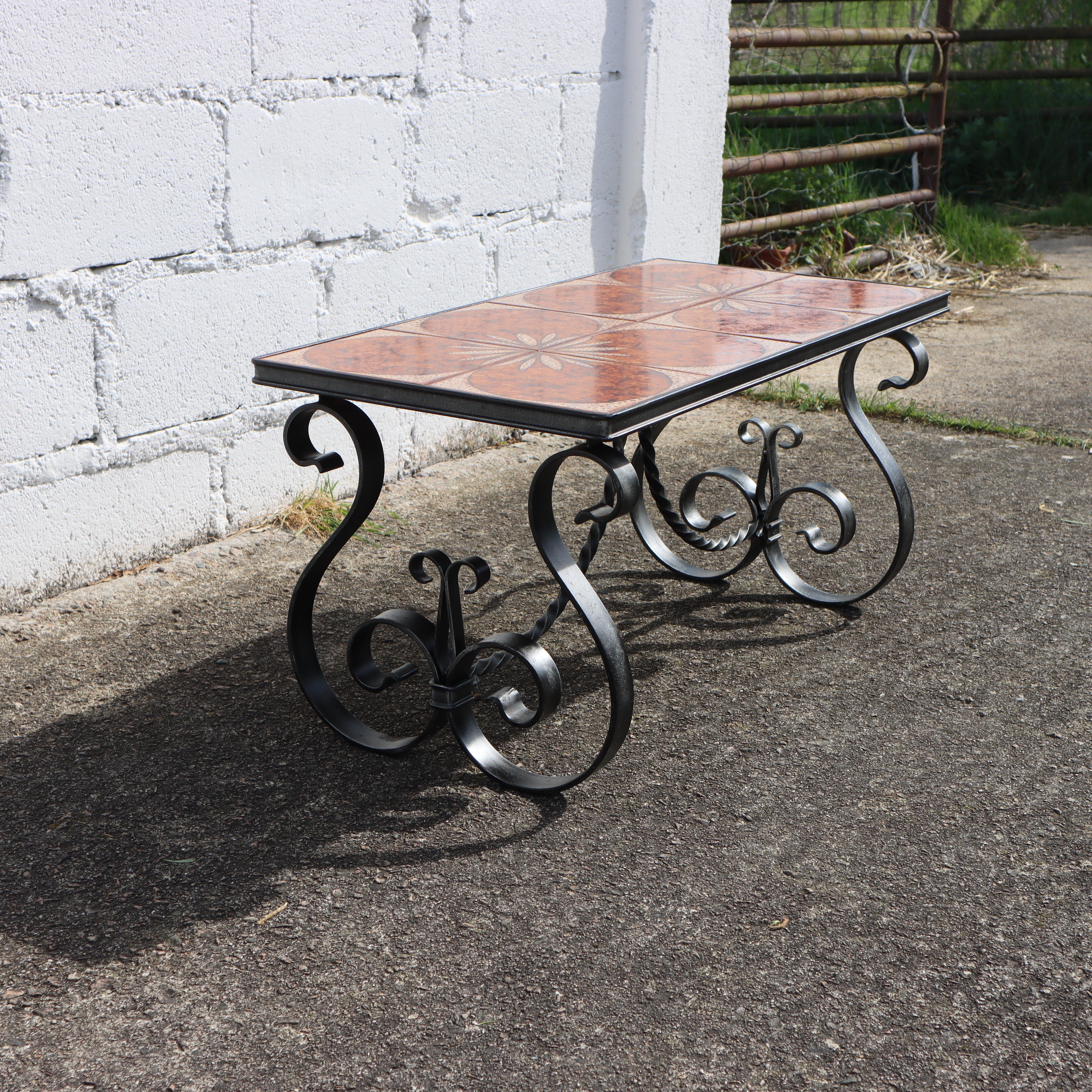 Vintage Forged Iron and Ceramic Coffee Table - Cocktail Table - Patio Table-60s For Sale 5