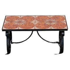 Vintage Forged Iron and Ceramic Coffee Table - Cocktail Table - Patio Table-60s