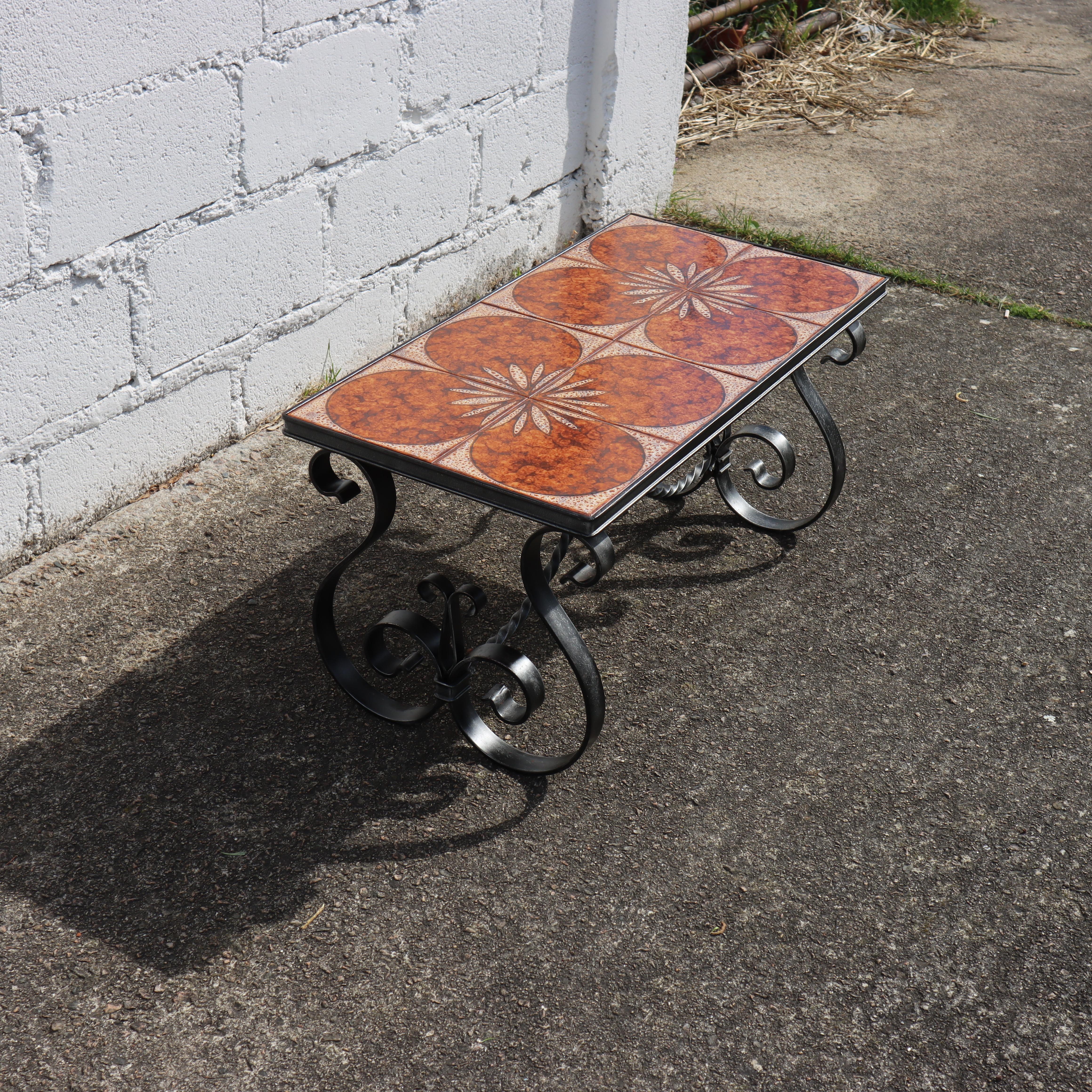 Mid-20th Century Vintage Forged Iron and Ceramic Coffee Table - Cocktail Table - Patio Table-60s For Sale