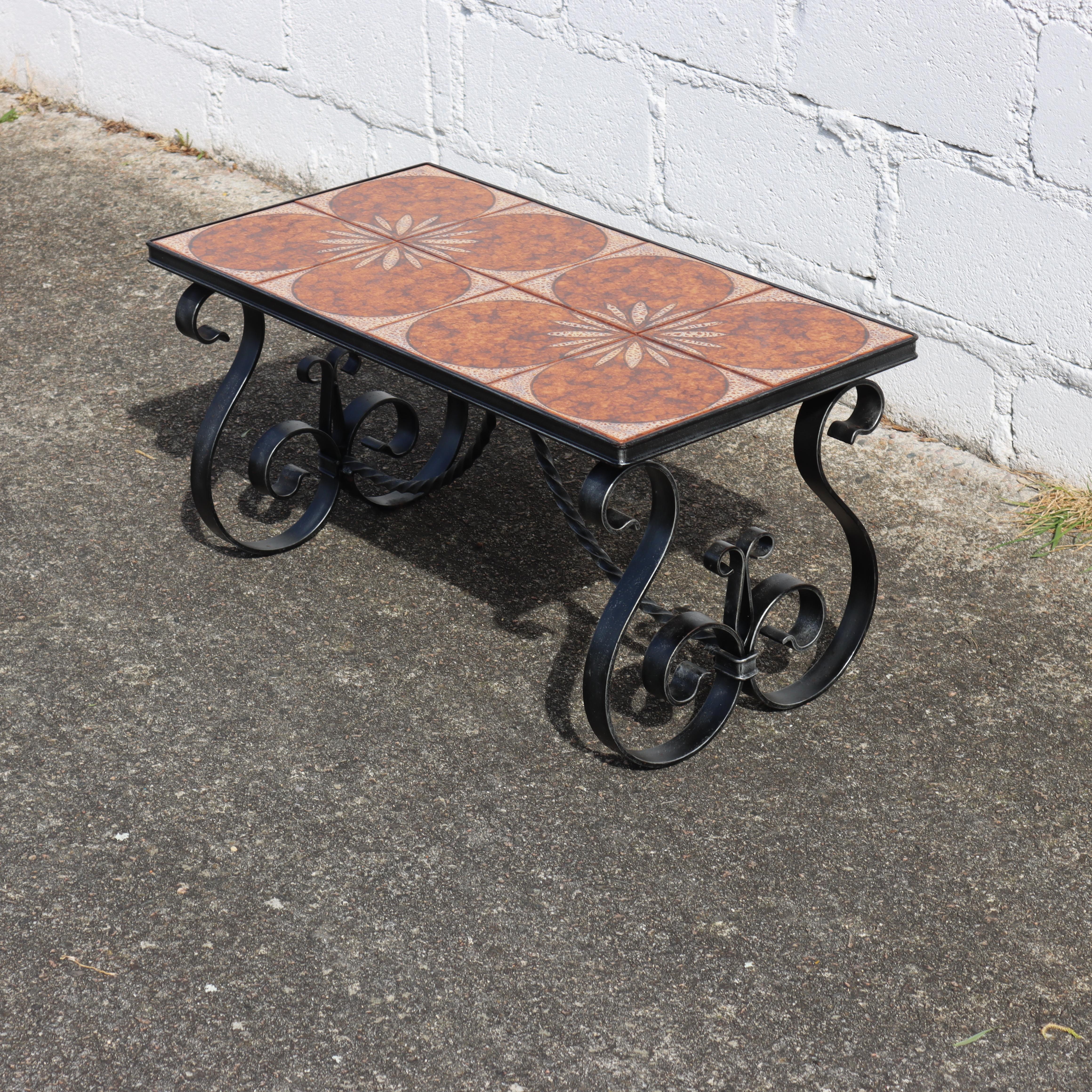 Metal Vintage Forged Iron and Ceramic Coffee Table - Cocktail Table - Patio Table-60s For Sale
