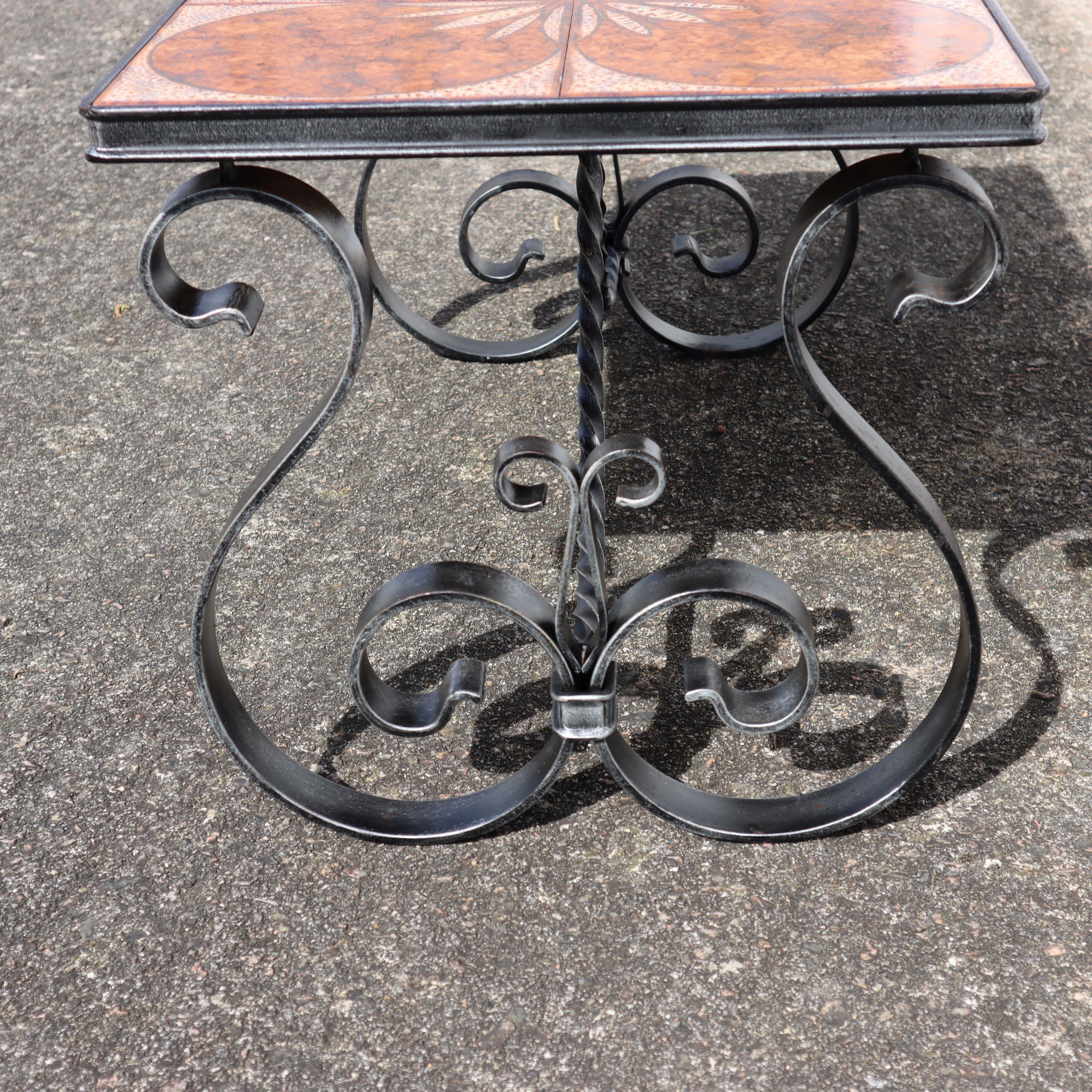 Vintage Forged Iron and Ceramic Coffee Table - Cocktail Table - Patio Table-60s For Sale 2