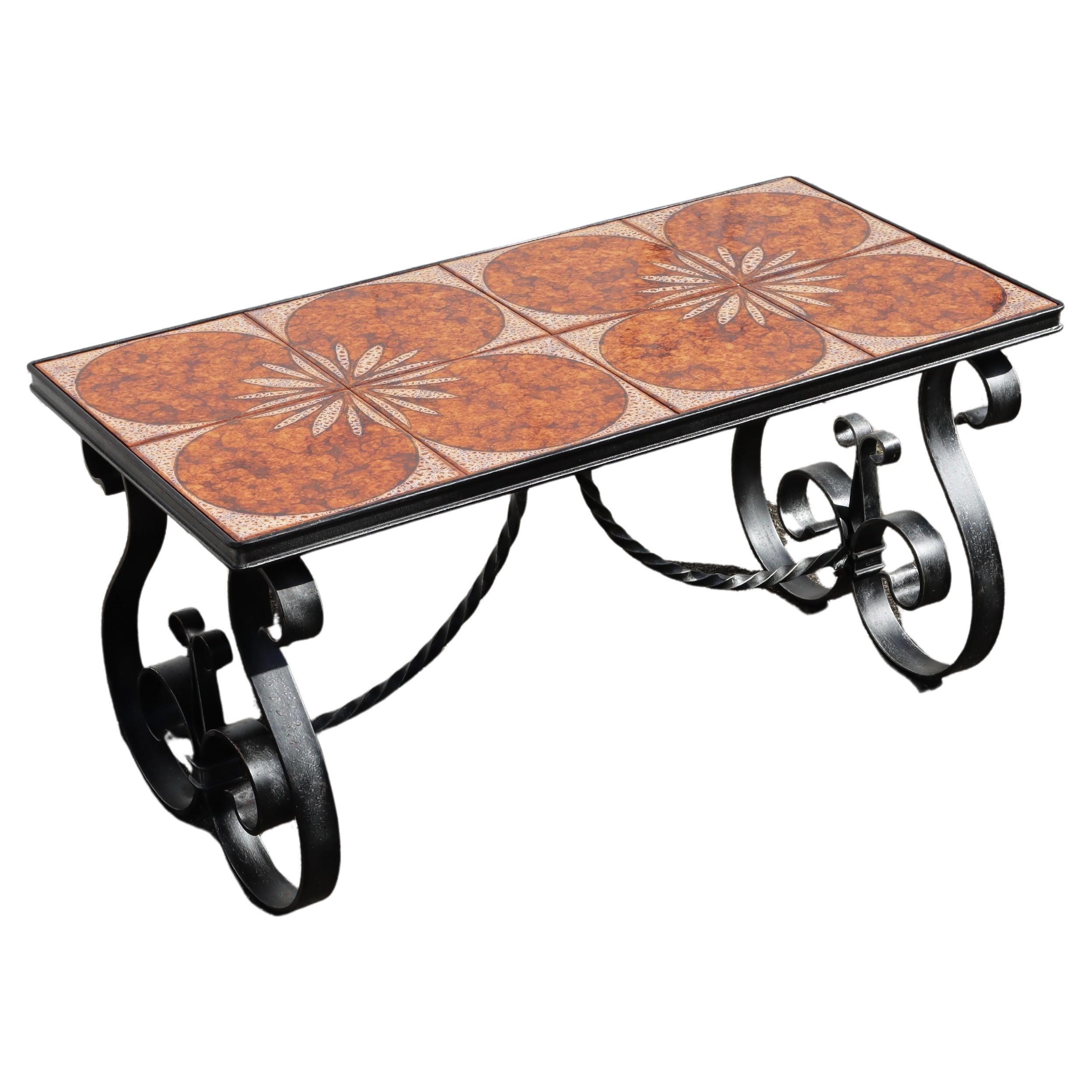 Vintage Forged Iron and Ceramic Coffee Table - Cocktail Table - Patio Table-60s For Sale