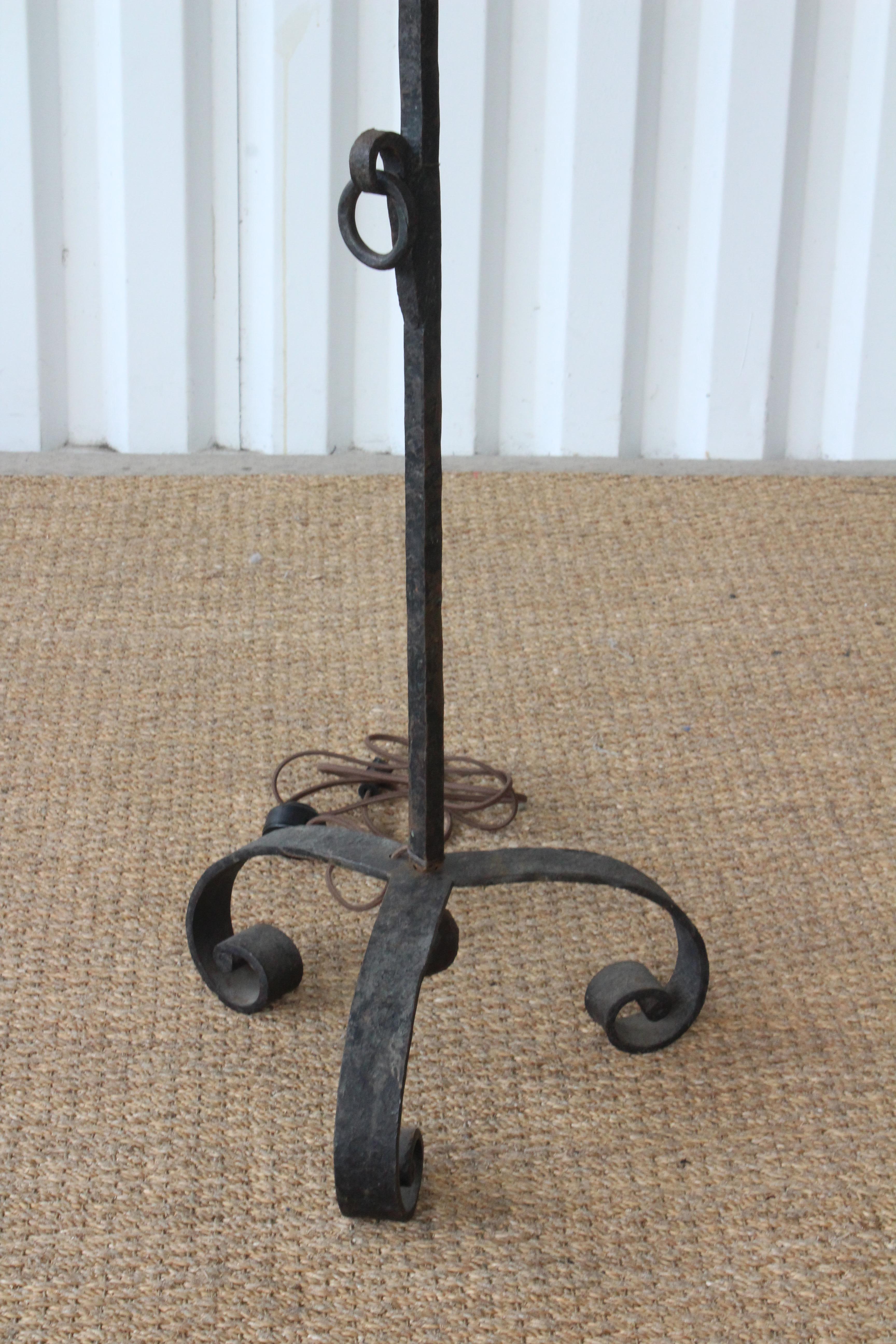 Rustic Vintage Forged Iron Floor Lamp, France, 1940s