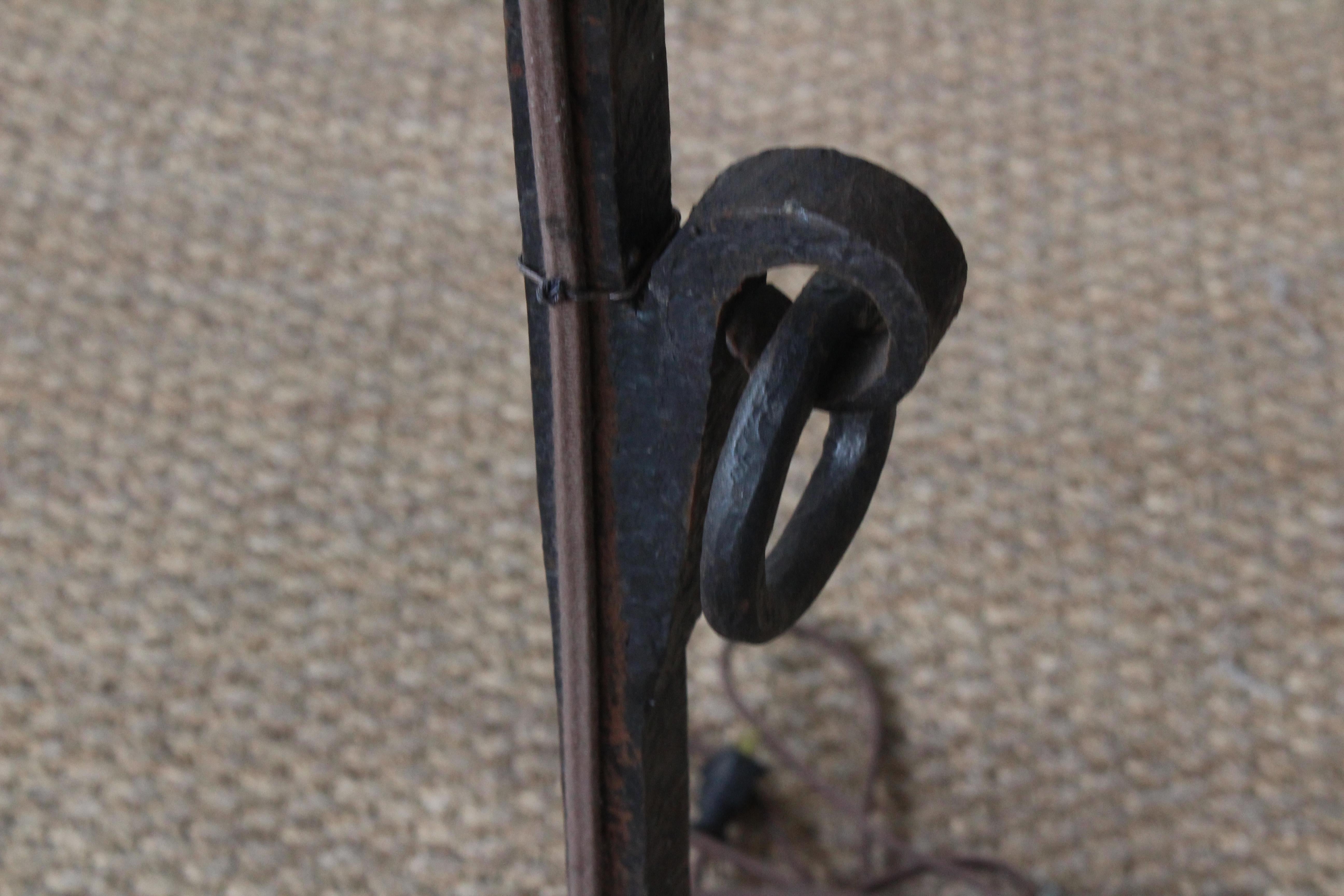 Linen Vintage Forged Iron Floor Lamp, France, 1940s