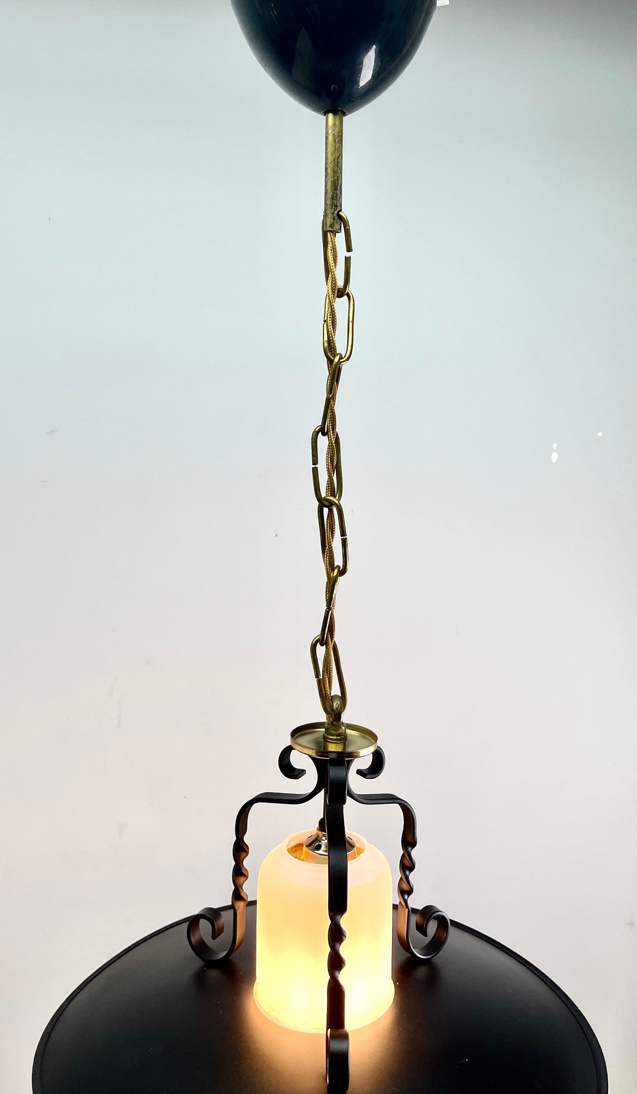 Mid-20th Century Vintage Forget and Opaline Glass Pendant Lobby Lamp, 1960s
