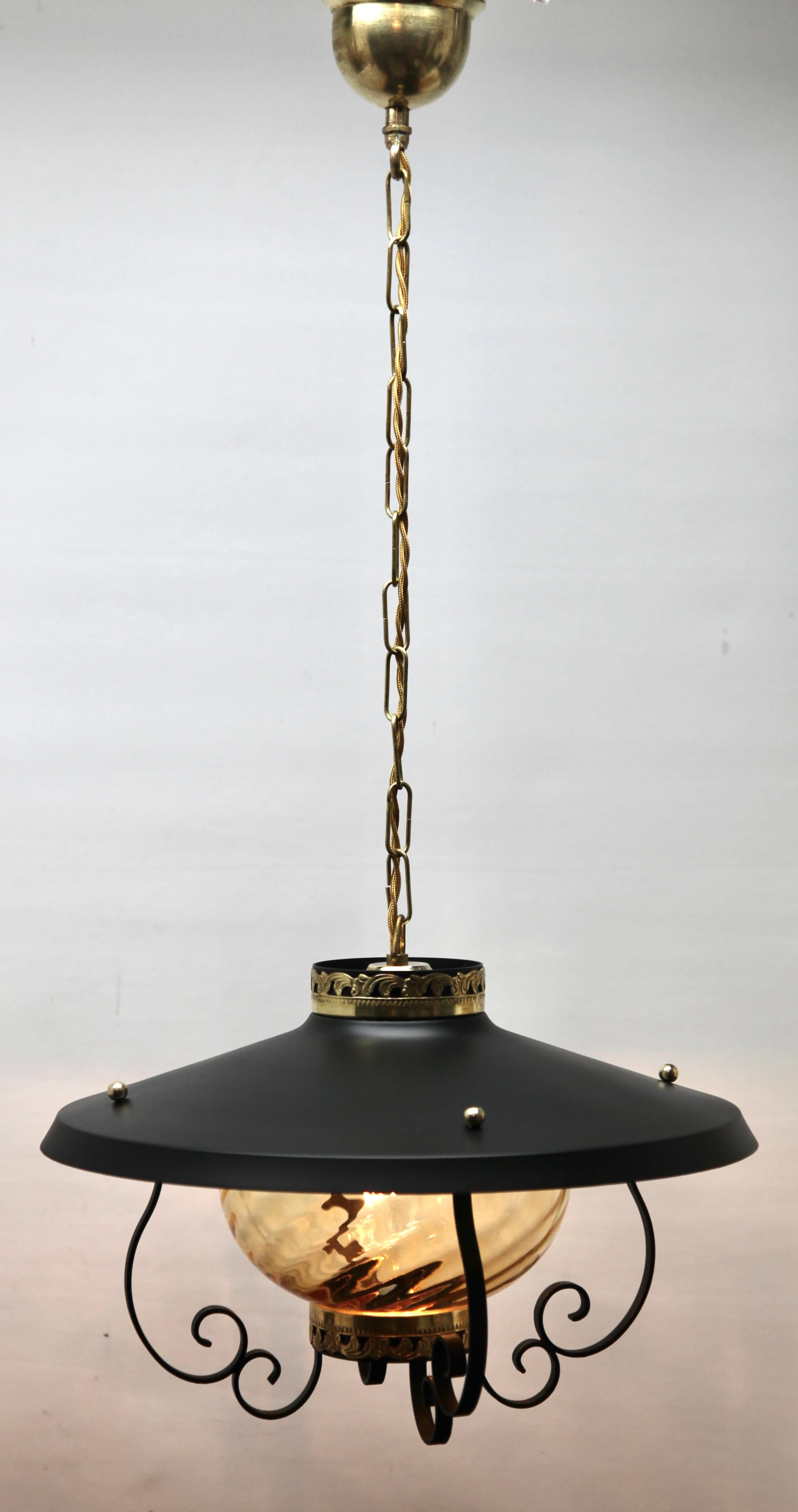 Mid-Century Modern Lampe de bureau à suspension vintage en verre nervuré Forget and Ribbed, années 1960 en vente