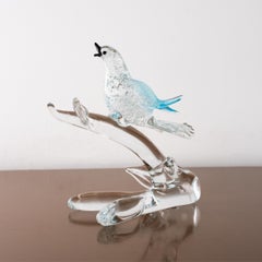 Vintage Formia Sculpture Murano glass, blue bird on a branch with silver Italy