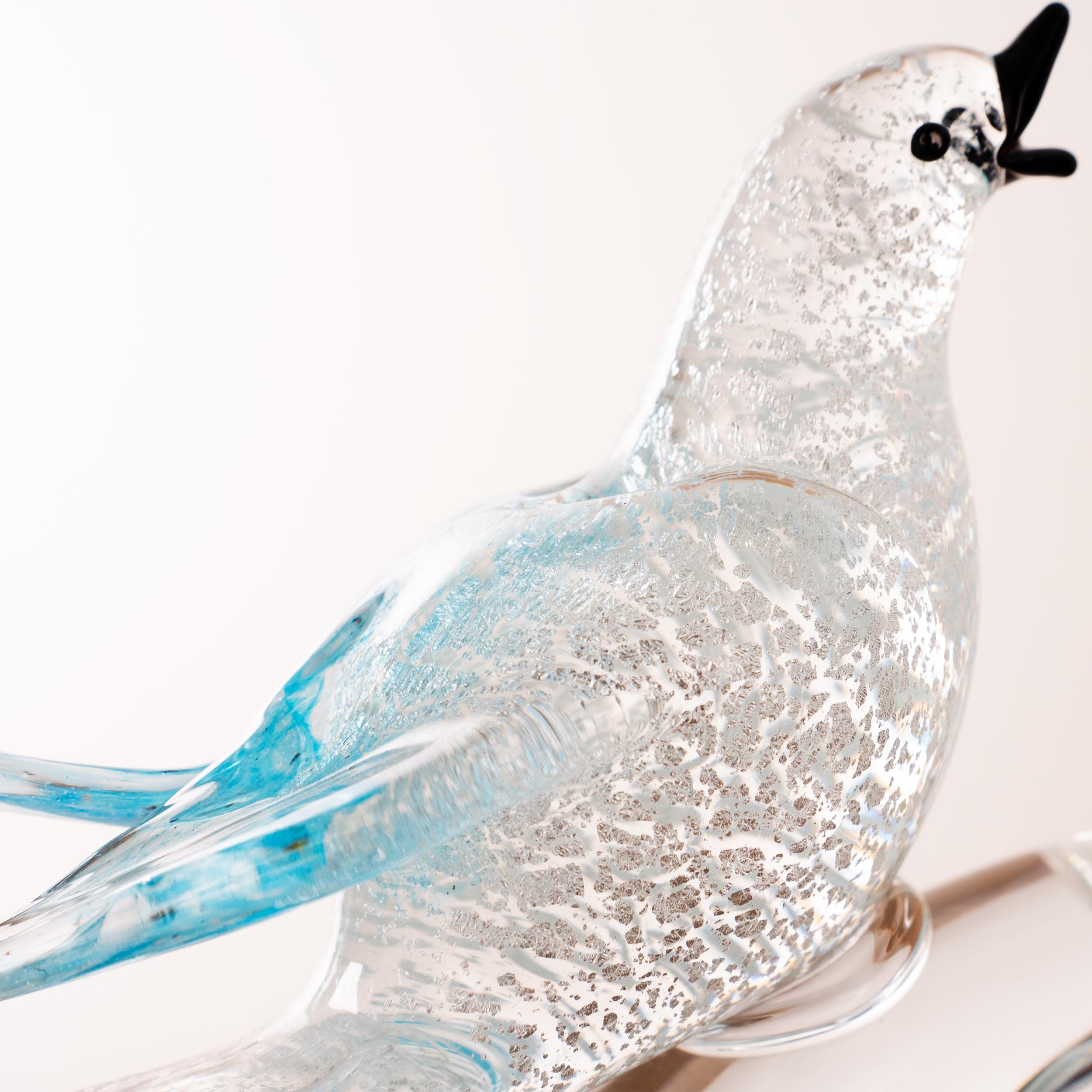 Vintage Formia Sculpture Murano glass, blue bird on a branch with