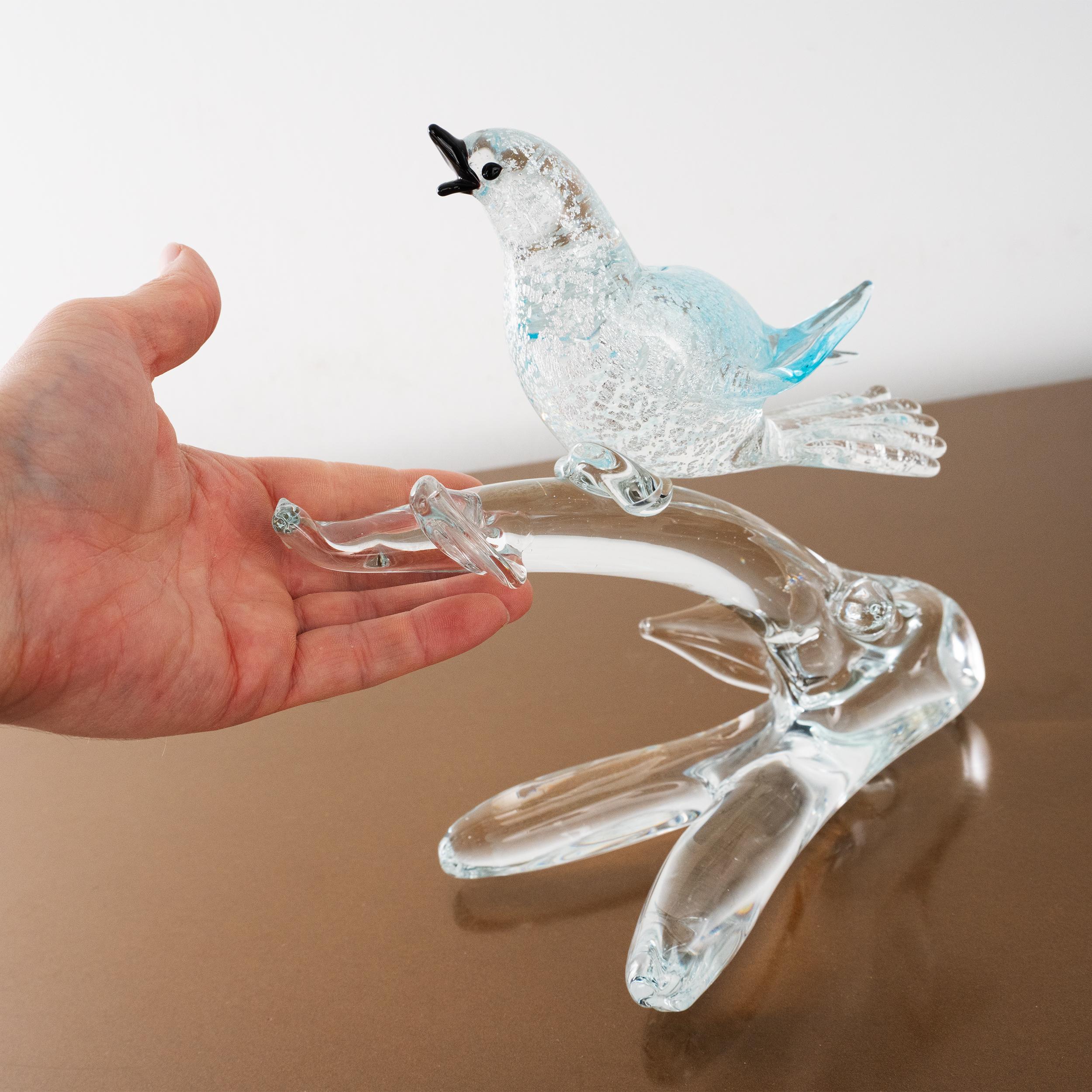 Vintage Formia Sculpture Murano glass, blue bird on a branch with