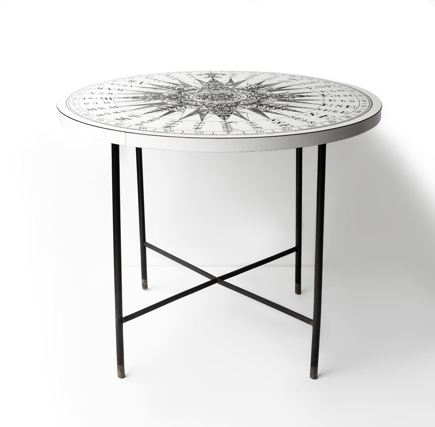 Italian Vintage Formica Compass Coffee/Side Table, Manner Of Fornasetti, Mid Century For Sale