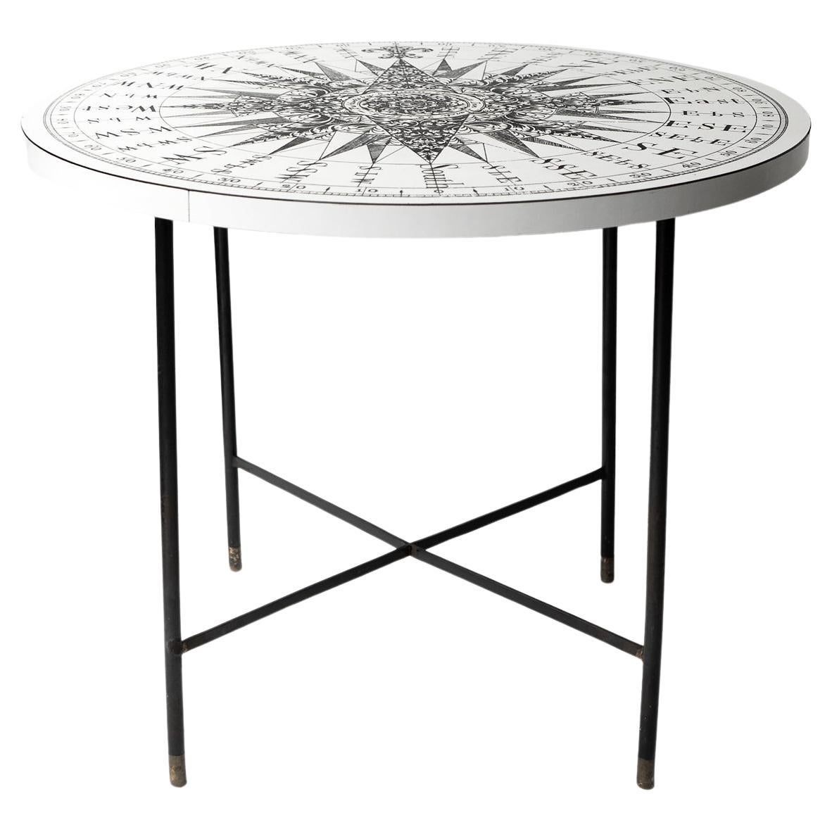 Vintage Formica Compass Coffee/Side Table, Manner Of Fornasetti, Mid Century For Sale