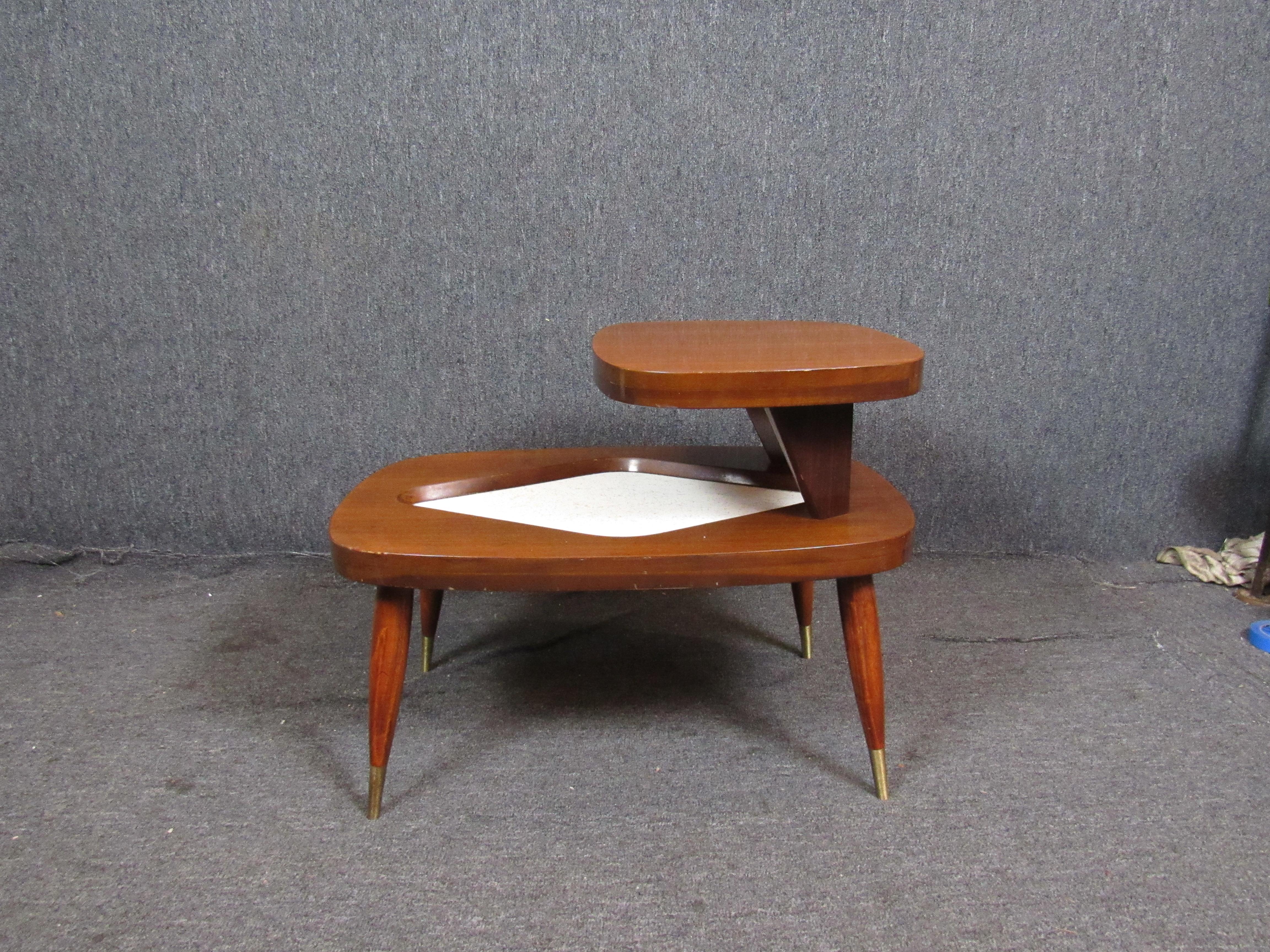 Mid-Century Modern Vintage Formica & Walnut Step Tables For Sale