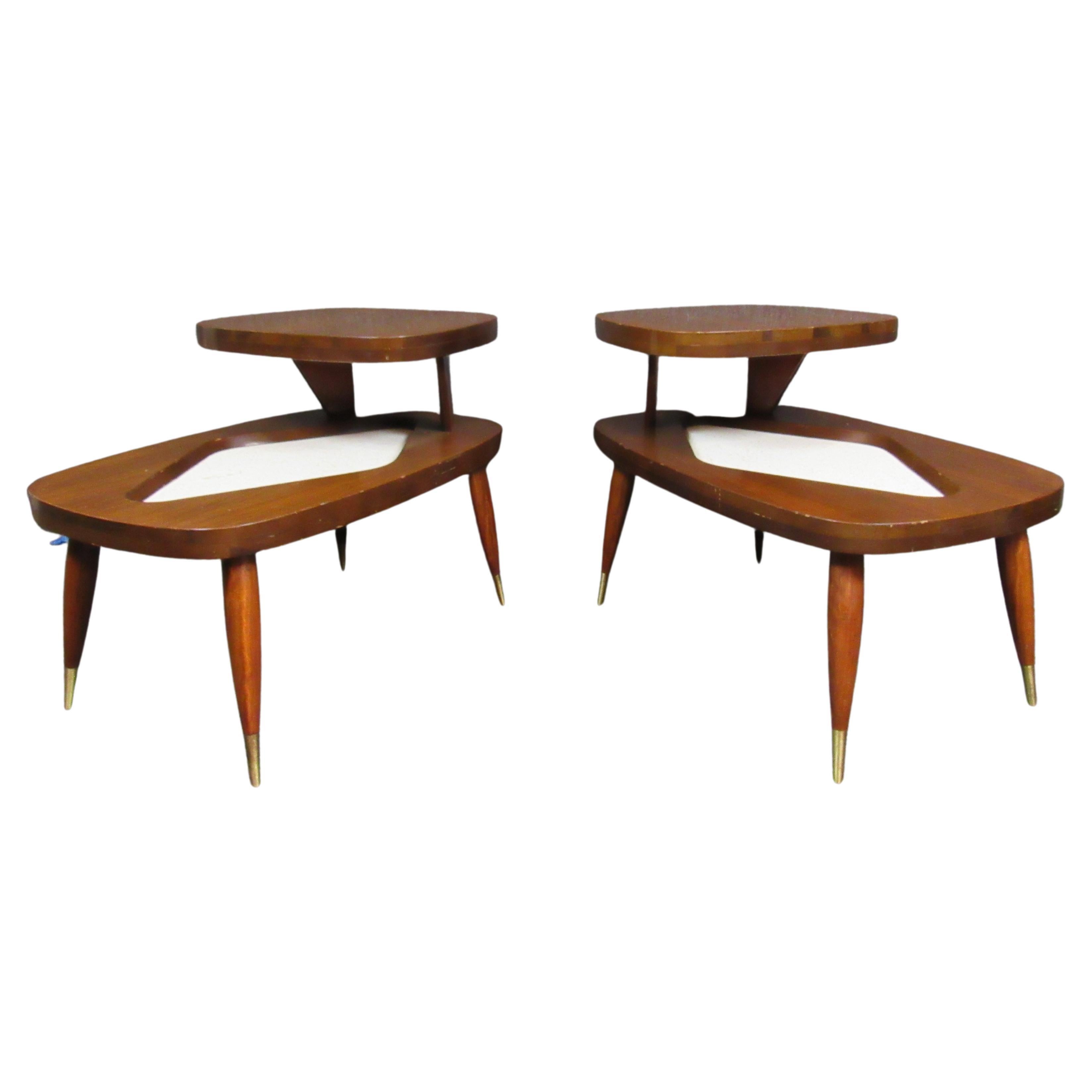 Vintage Formica & Walnut Step Tables For Sale
