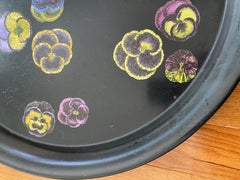 Plateau de service vintage Fornasetti milieu du siècle à motif de pensées rondes Italie milieu du siècle