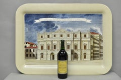 Vassoio vintage in metallo tole di Fornasetti, Milano, Italia, grande, con motivo “Piazza della Scala”
