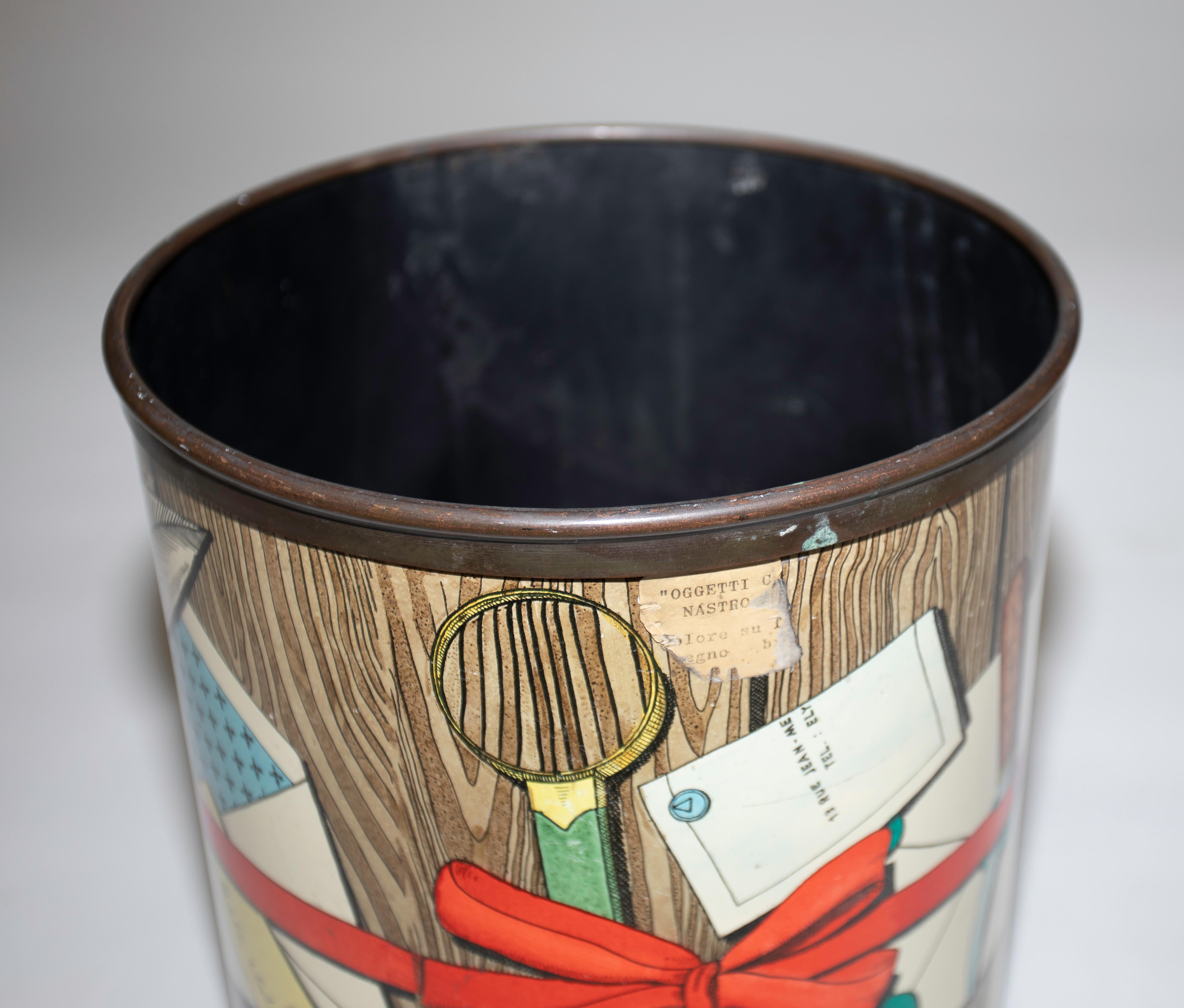 Vintage Fornasetti Oggetti Con Nastro Wastebasket / Trash Can For Sale 2