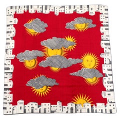 Vintage Fornasetti Red Sun of Capri Print Silk Scarf