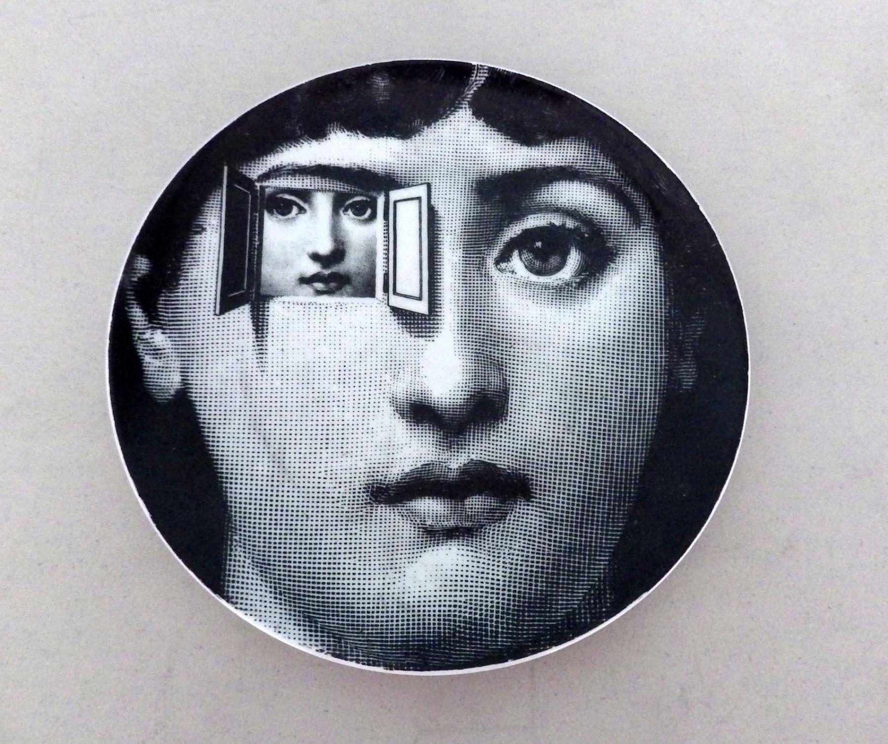 Vintage Tema E Variazioni porcelain plate, by Fornasetti of Milano Italy, An evocative porcelain plate by Piero Fornasetti (1913-1988) of Lina Cavalieri, the artist's muse
Tema E Variazioni porcelain plate, by Fornasetti of Milano Italy #116.
 