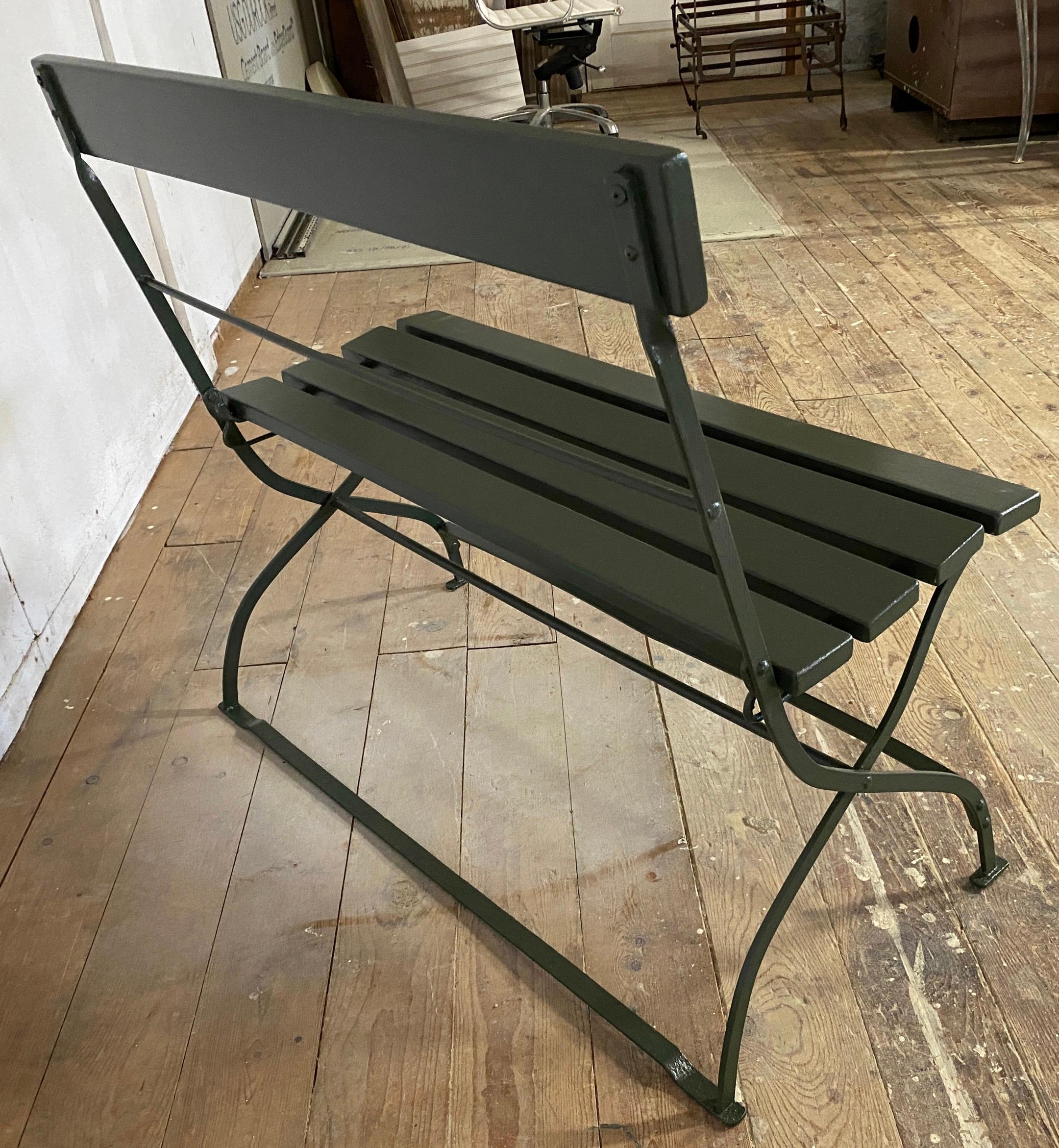 Mid-20th Century Vintage Forrest Green Folding Garden Bench For Sale