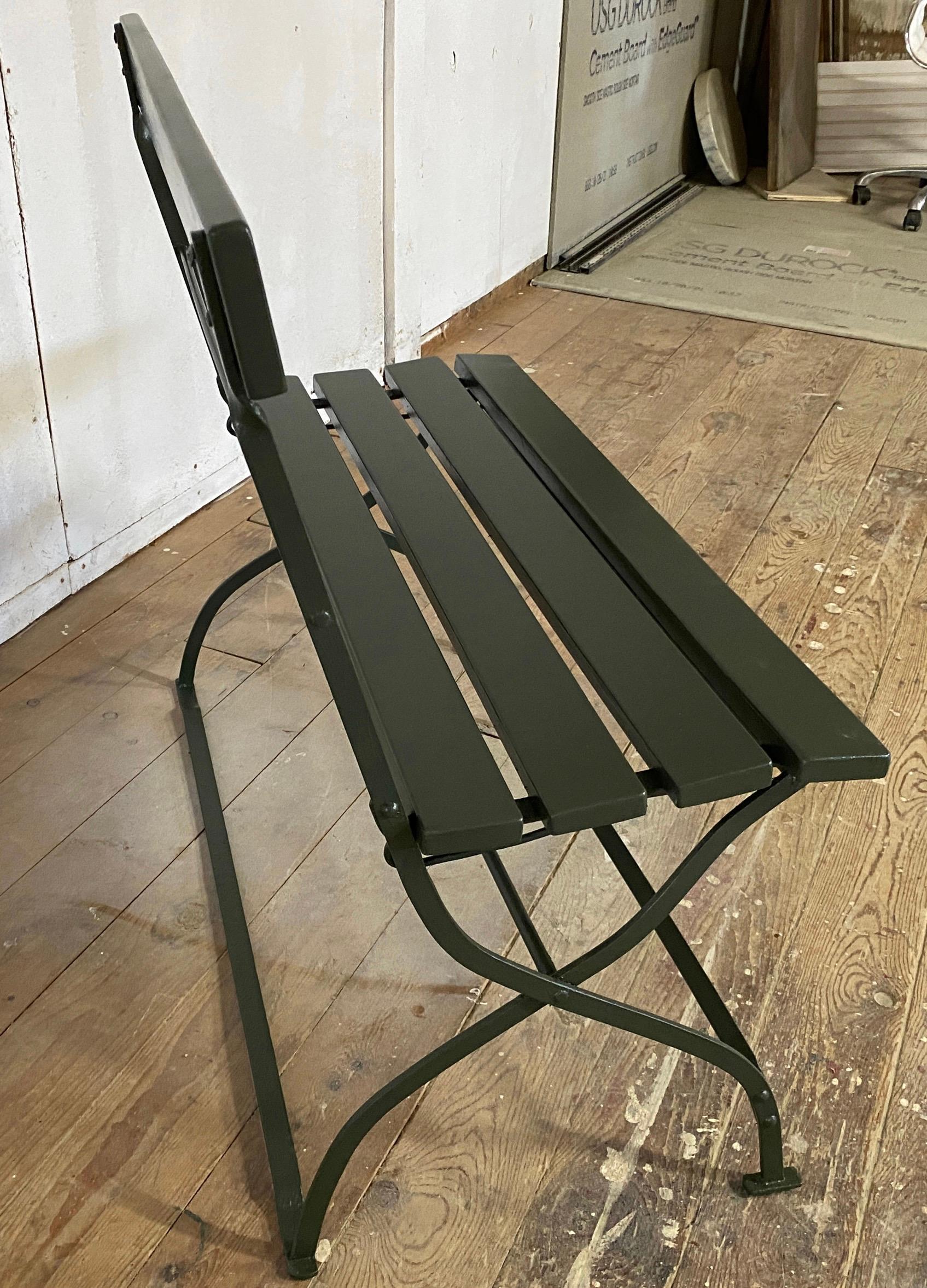 Iron Vintage Forrest Green Folding Garden Bench For Sale