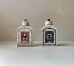 Vintage Förstenberg Porzellan Teedosen mit historischen dänischen Briefmarken