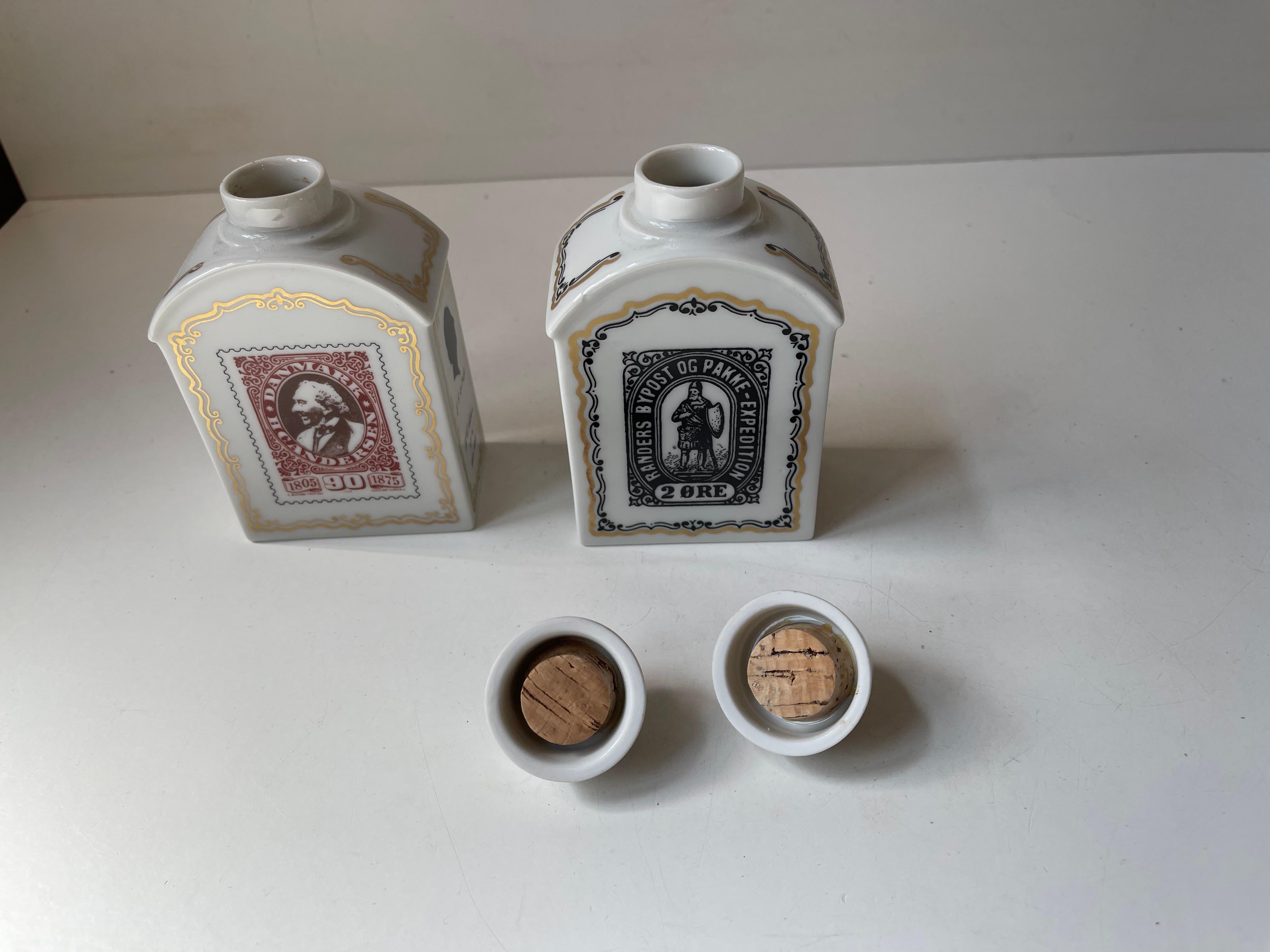 20th Century Vintage Förstenberg Porcelain Tea Caddies with Historical Danish Stamps For Sale