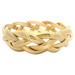 Vintage Forstner 14k Gold Braided Tubogas Link Accordion Slip On Bracelet