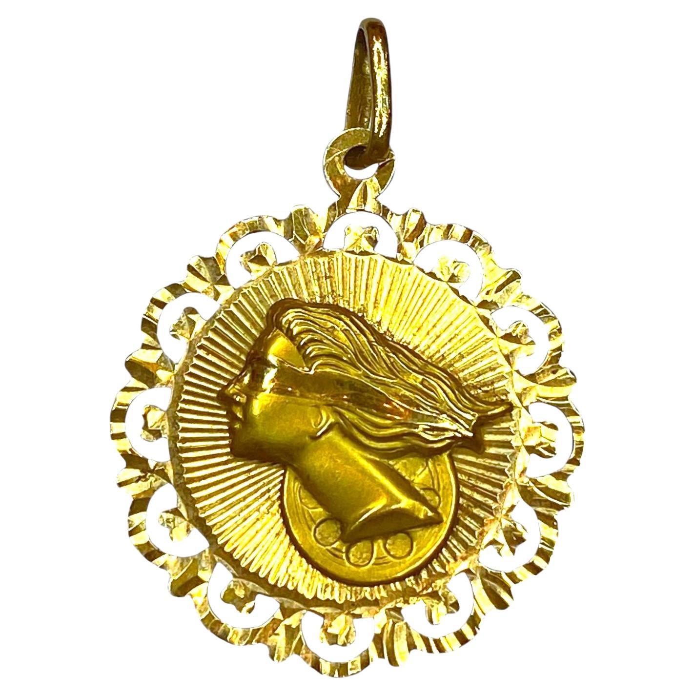 Vintage "Fortuna, Goddess of Luck" 18K Reversible Pendant