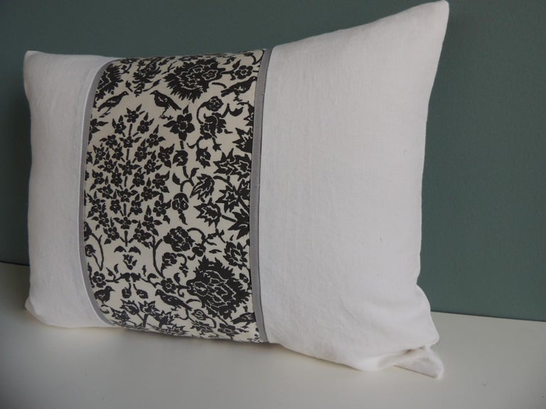 Hand-Crafted Vintage Fortuny Alderelli Fabric in Midnight and White Decorative Bolster Pillow For Sale