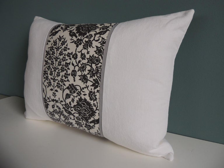 Vintage Fortuny Alderelli Fabric in Midnight and White Decorative Bolster Pillow In Good Condition For Sale In Oakland Park, FL