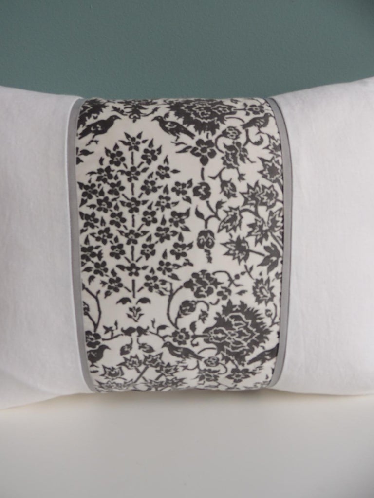 Late 20th Century Vintage Fortuny Alderelli Fabric in Midnight and White Decorative Bolster Pillow For Sale