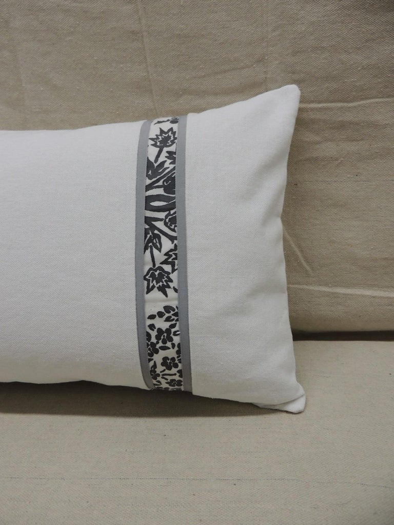 Moorish Vintage Fortuny Alderelli Fabric in Midnight and White Decorative Lumbar Pillow For Sale