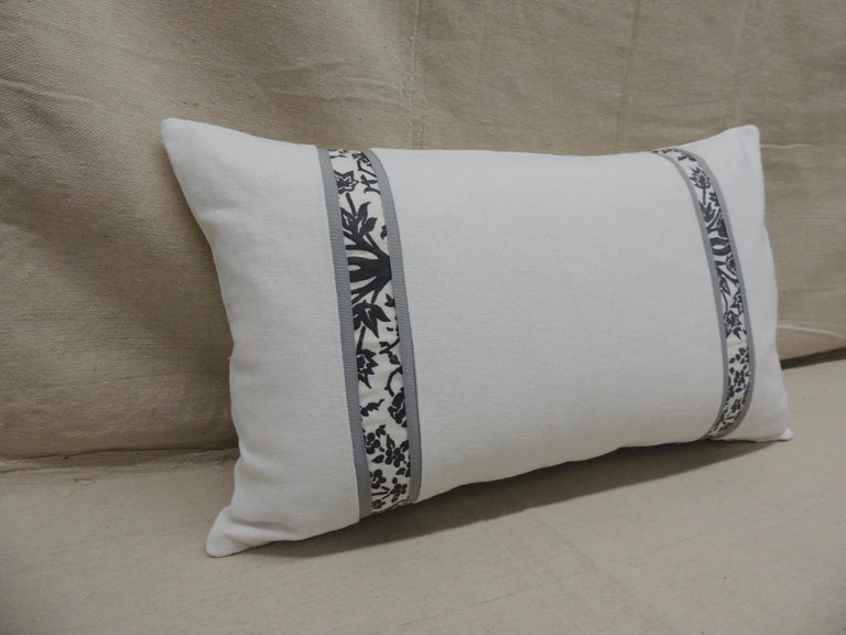Italian Vintage Fortuny Alderelli Fabric in Midnight and White Decorative Lumbar Pillow For Sale