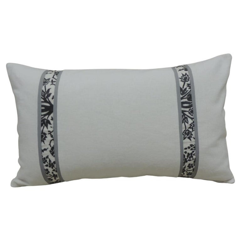 Vintage Fortuny Alderelli Fabric in Midnight and White Decorative Lumbar Pillow For Sale