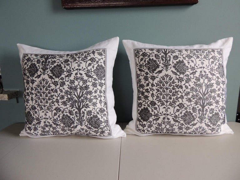 Hand-Crafted Vintage Fortuny Alderelli Fabric in Midnight and White Decorative Square Pillow For Sale