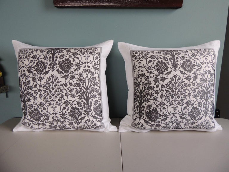 Moorish Vintage Fortuny Alderelli Fabric in Midnight and White Decorative Square Pillows For Sale