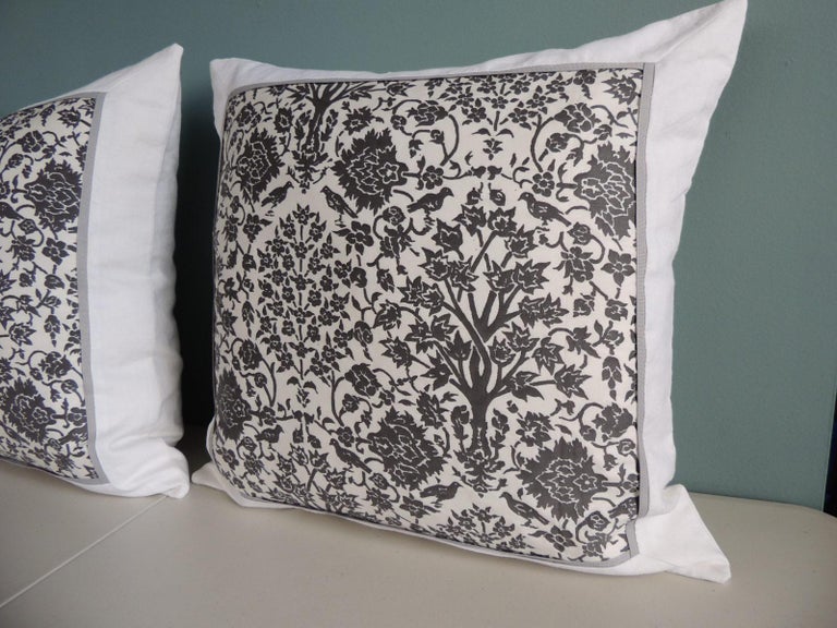 Late 20th Century Vintage Fortuny Alderelli Fabric in Midnight and White Decorative Square Pillow For Sale