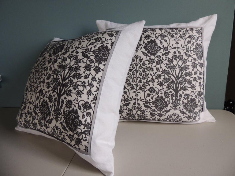 Cotton Vintage Fortuny Alderelli Fabric in Midnight and White Decorative Square Pillow For Sale