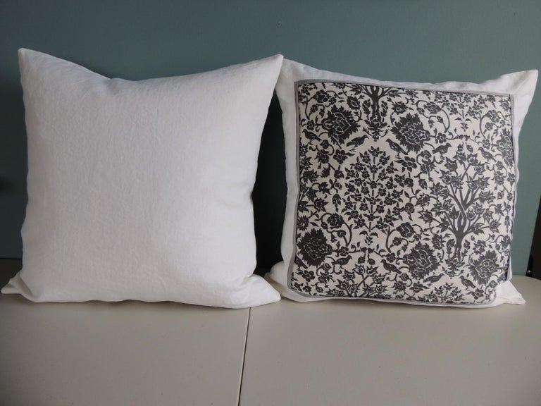 Vintage Fortuny Alderelli Fabric in Midnight and White Decorative Square Pillow For Sale 2