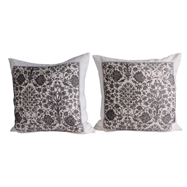Vintage Fortuny Alderelli Fabric in Midnight and White Decorative Square Pillow For Sale