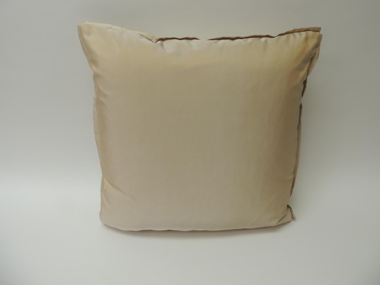 Hand-Crafted Vintage Fortuny “Ashanti” Copper on Silvery Decorative Pillow