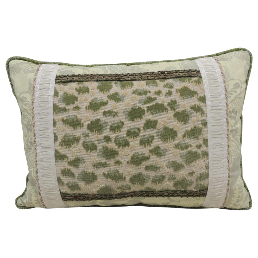 Vintage Fortuny Celadon Green and Silver Bolster Decorative Pillow